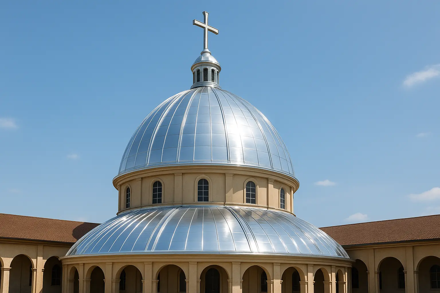 After: Gleaming aluminum church dome